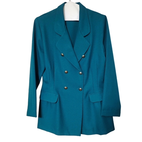 Jennifer James 2pc Green Double Breasted Blazer Suit Corpcore Skirt Set Size 12 - Picture 2 of 13